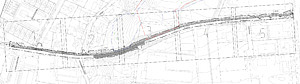 Ritning över Lånestavägen där man ser att den nya gång- och cykelvägen kommer vara mellan Midgårdsvägen till Kalkbruksvägen