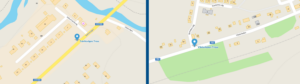 Ett kollage av två kartbilder, en över Fabriksvägen och en över Västerleden.