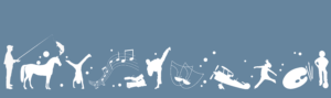 Illustration med blå botten och texten Föreningarnas dag, under detta siluetter av personer som genomför olika fritidsaktiviteter sida vid sida