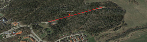 Kartbild med ett rött streck längs med Friluftsvägen.
