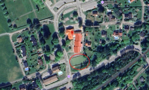 Kartbild från Västerljung där qlanplan är inringad med en röd cirkel.