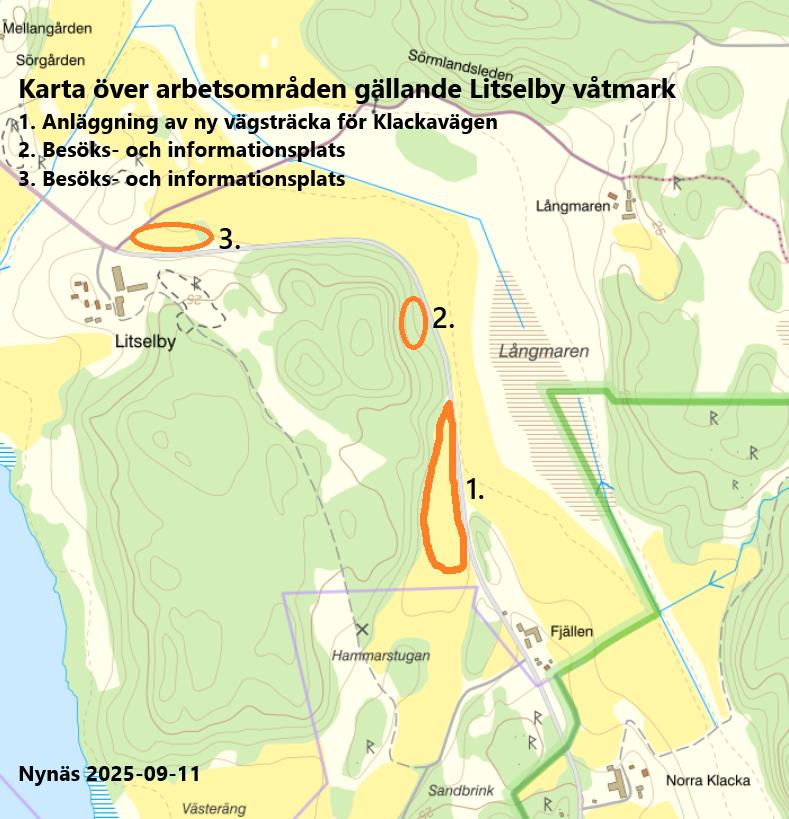 Kartbild med utmarkerade områden.